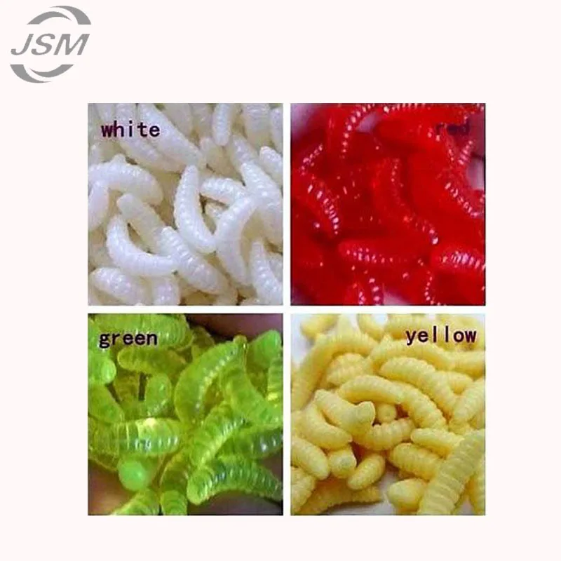 JSM 50pcs/lot Soft Maggot Fishing Lures White Yellow Green Red Mixed Color Luminous Smell soft lures bait for fishing