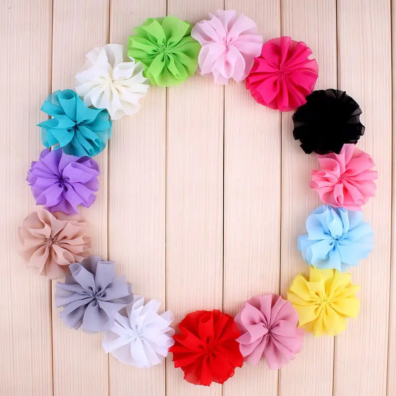 120pcs 6.5cm 15colors DIY Solid Chiffon Ballerina Hair Flower With Clips Accessories Artificial Fabric Flowers For Headbands