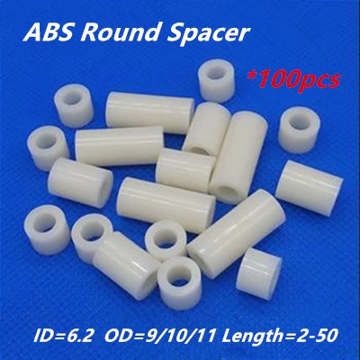 Boulon à vis Long en Nylon blanc M6, ABS creux rond Non fileté, espacement carte PCB, ID = 100 OD = 9/6.2, 10/11 pièces
