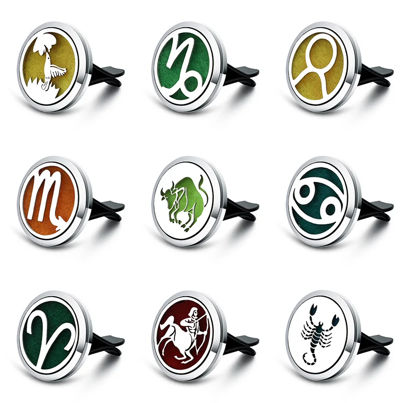 

New Aromatherapy 12 Constellations Car Design Air Freshener Stainless Steel Essential Oil Diffuser Car Vent Clip Perfume Lockets