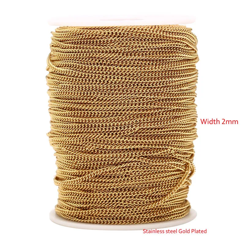 

5M Stainless Steel Cable Chains Gold Tone Stainless Steel Necklace Extender Oval Curb Link Chain for DIY Jewelry Making