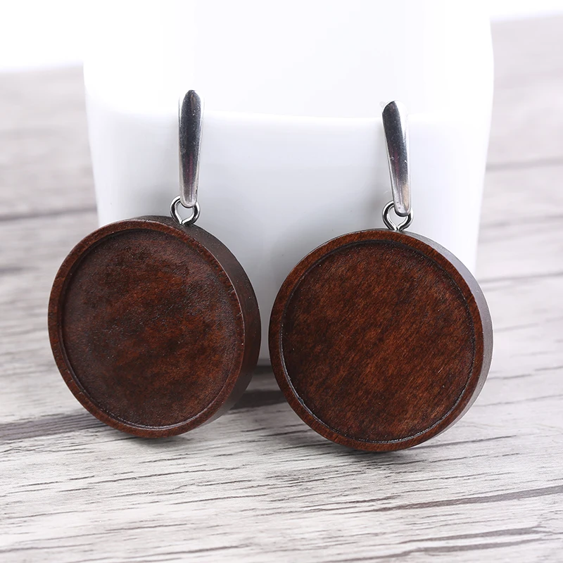 onwear 5 pairs fit 25mm cabochon earring base settings wood blank earrings bezel trays diy stainless steel post earring findings