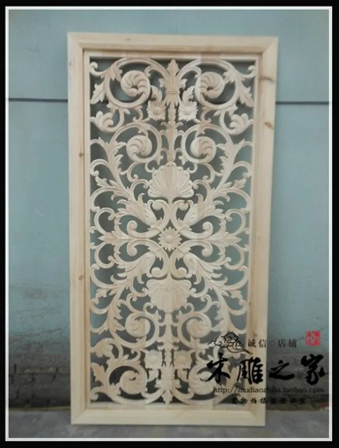 Custom of Dongyang wood carving modern European style solid wood hollow partition ceiling decoration flower board carved backgro