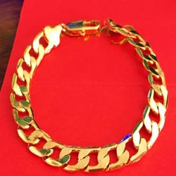 Wholesale 24k Gold Filled 10MM Curb Link Chain Bracelet for Men Women 20CM Long.Fashion Pure Gold Color Cuban Bracelet Jewelry