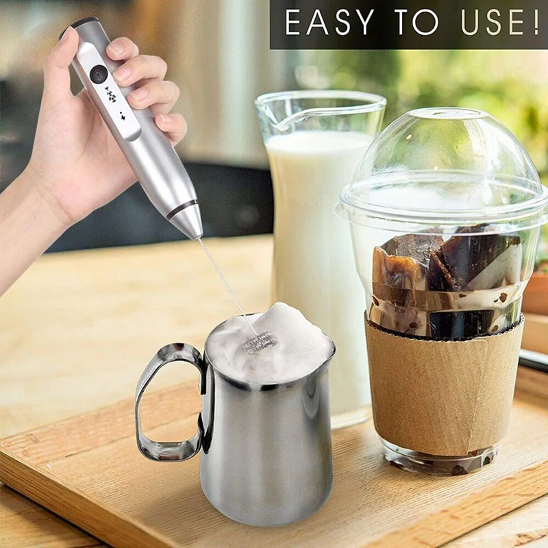 Rechargeable Electric Milk Frother With 2 Whisks, Handheld Foam Maker For Coffee, Latte, Cappuccino, Hot Chocolate, Durable