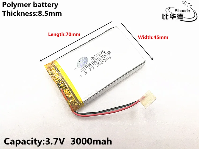 1 pz/lotto Buon Qulity 3.7 V, 3000 mAH, 854570 Polimero agli ioni di litio/batteria Li-Ion per il GIOCATTOLO, BANCA di POTERE, GPS, mp3, mp4