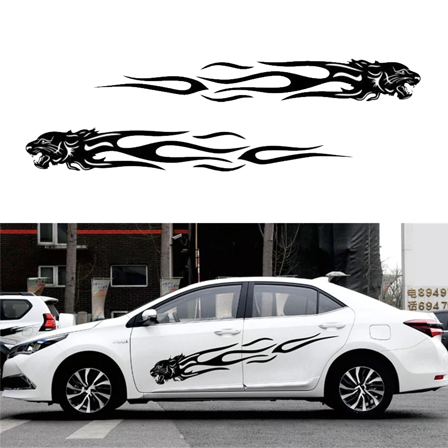 

1 pair DIY Car Body Side Truck Decal Vinyl Leopard Head Flame Graphics Racing Stripes Sticker Universal Black