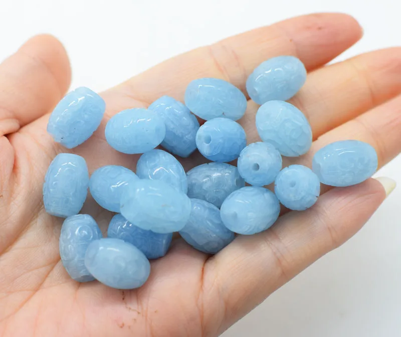 ONE PIECE LOOSE BEADS FULL HOLE Aquamarine pilar carved 10*11-13MM for DIY jewelry making  FPPJ wholesale beads