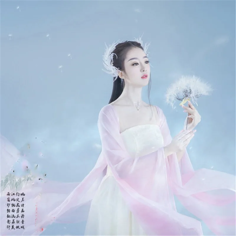 Qian Meng Women's Hanfu Pink White Fairy Costume Photo House Thematic Photography Costume Tang Ruqun Performance Hanfu