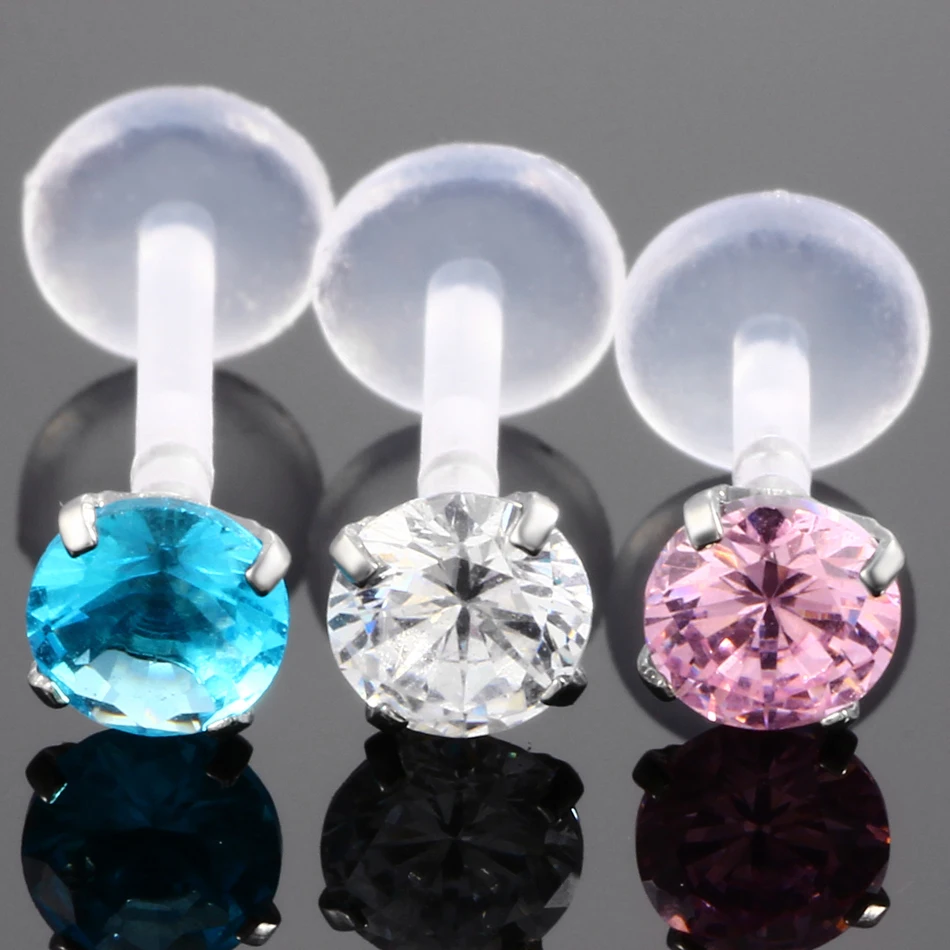 1PC Steel&PTFE Round Zircon Labret Lip Bar Ring Piercing Ear Cartilage Tragus Sexy Girls Fashion Jewelry 16g