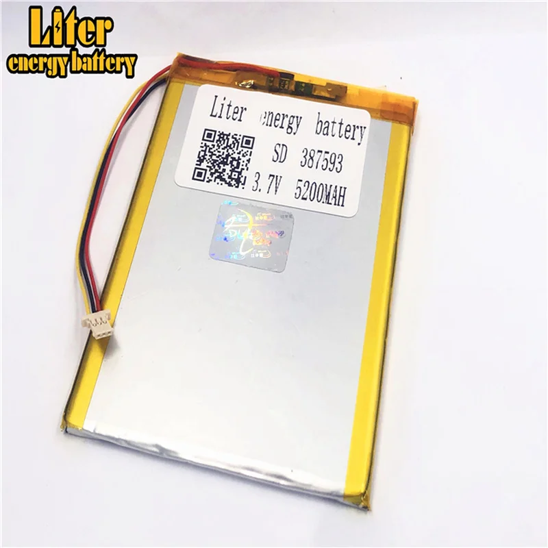 Bateria de lítio polímero de lítio, 1.0mm -3p plugue 3.7 v 387593 5200mah tablet pc bateria recarregável de li-íon bateria de lipo