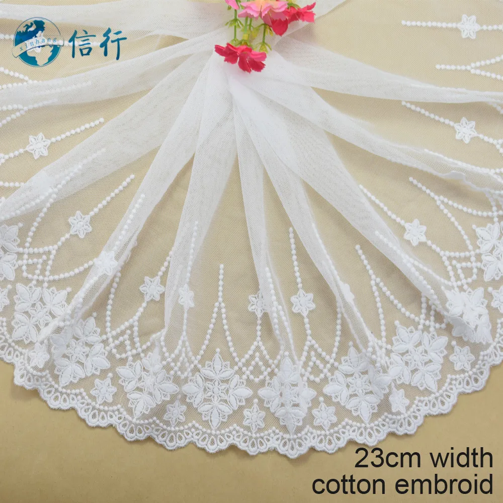 23cm Width Cotton Embroidery Lace Sewing Ribbon Guipure Trims Fabric Warp Knitting DIY Wedding Dress Garment Accessories#3610