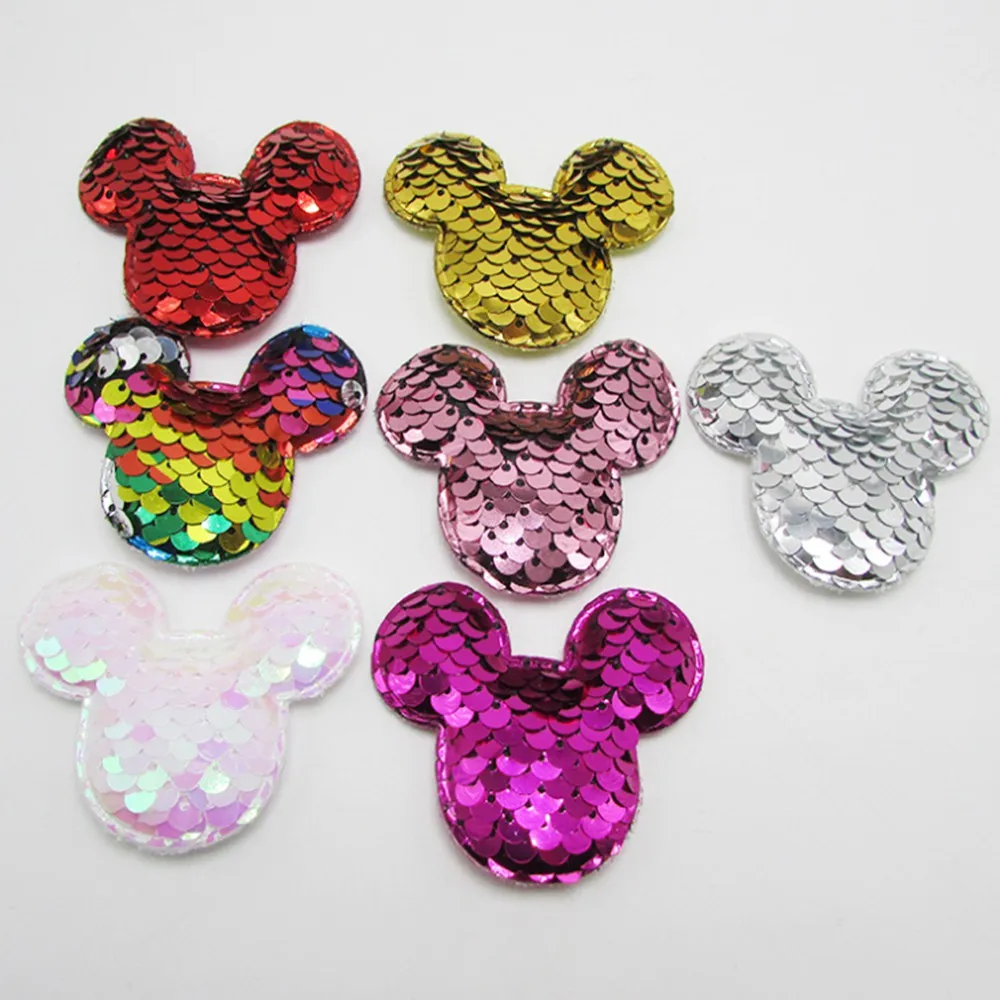 50 pcs/lot Glitter Paillette sequin Heart star Padded Patches Appliques For Clothes Sewing Supplies DIY Craft Decoration