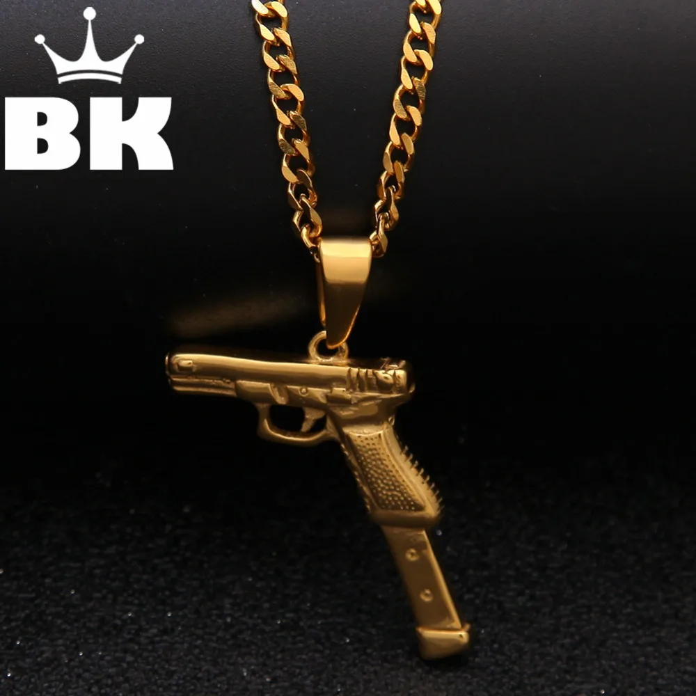 Men Necklaces Gold color Assault Gun Rifle Iced-Out Pendant Necklace Alloy Hiphop Bike Military Fashion Jewelry