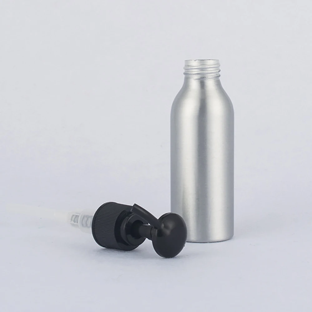 Round shape small size 40 aluminium bottle cosmetics and skin care packaging black white and clear plastic cap