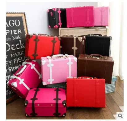 Women cosmetic suitcase Women makeup Wooden suitcase vintage Leather Makeup Train Case Cosmetic Organizer Case Travel hand Case