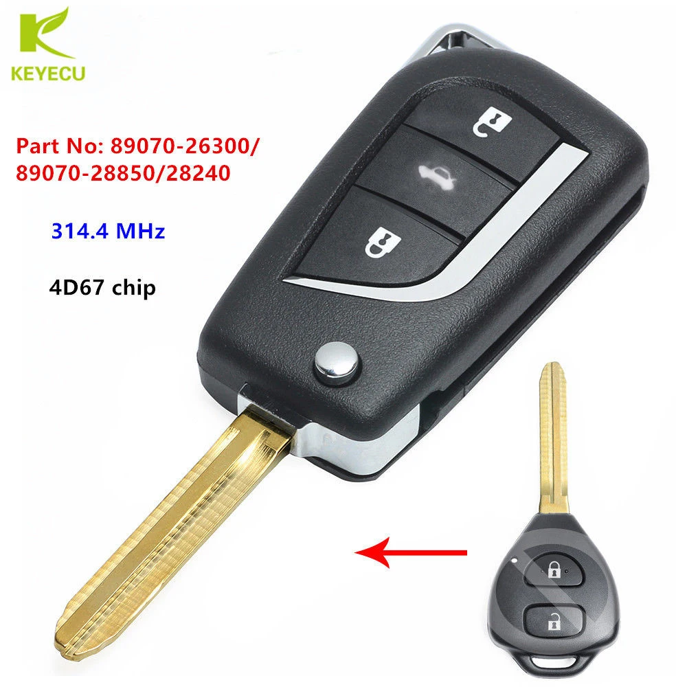 KEYECU Replacement Upgarded Flip Remote Key Fob 314.4MHz 4D67 Chip for TOYOTA Corolla Rav4 Tarago 89070-26300/89070-28850/28240