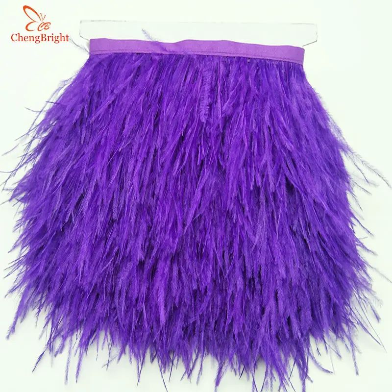 ChengBright 10meters Purple Natural Ostrich Feather Ribbon Ostrich Feather Trim Fringe Clothing Decoration 3-4inch/8-10cm DIY