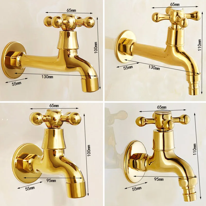 Golden Luxury Wall Mount Decorative Outdoor Garden Faucet Washing Machine Faucet Bathroom Mop Faucet Bibcock Tap KD062