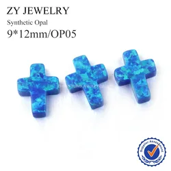 20pcs 50pcs/Lot Blue Cross Beads for Jewelry Making OP05 Synthetic Opal 9x12mm 7.5x10mm Blue Gemstone