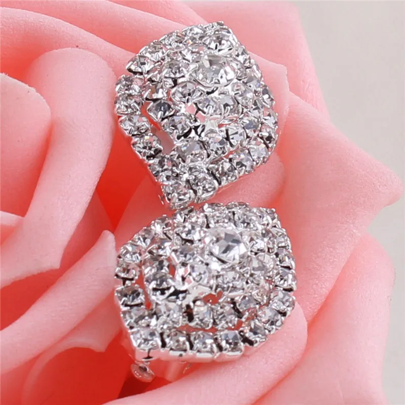 Grace Jun Bridal Rhinestone Crystal Big 3 Layer Geometric Style Clip Earrings Non Piercing for Women No Hole Ear Clip Hot Sale