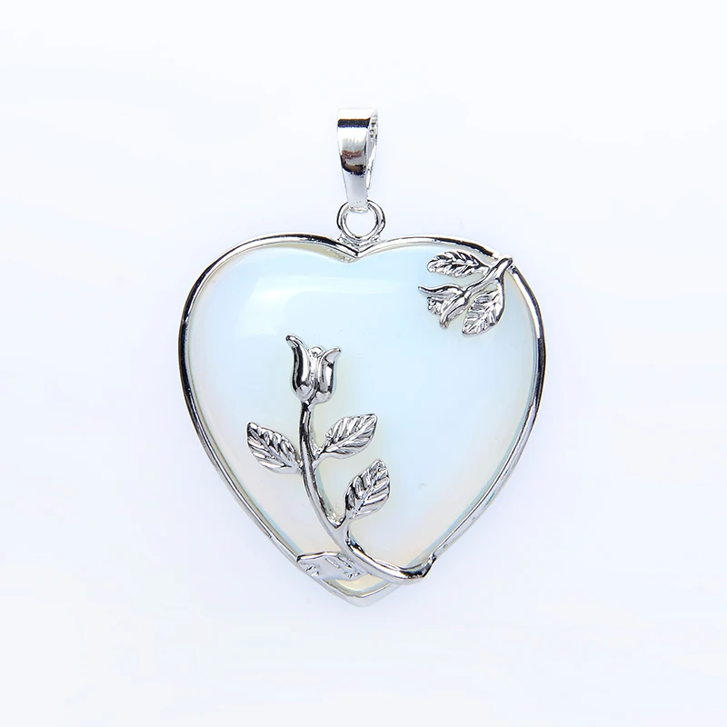 New Arrival Natural Stone Jewelry Rose Flower Pendant for Women Girl Necklace Metal Leaf Copper Real Love Heart Gem Jewellery