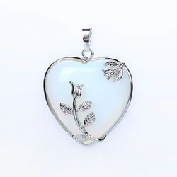 New Arrival Natural Stone Jewelry Rose Flower Pendant for Women Girl Necklace Metal Leaf Copper Real Love Heart Gem Jewellery