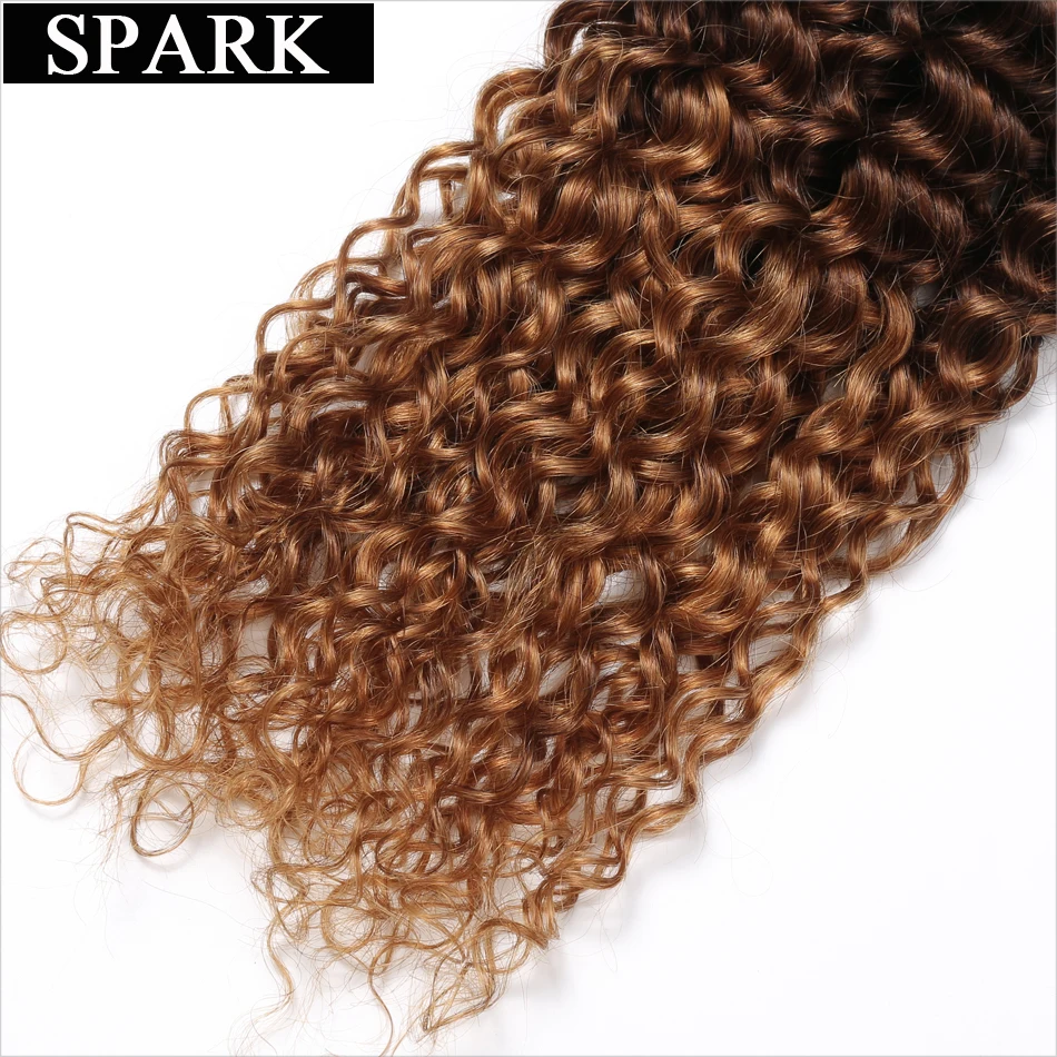 Spark Human Hair Mongolian Kinky Curly Three Tone 1B/4/30 Ombre Hair Bundles Human Hair Extensions 3/4pc Remy Human Hair Weaving