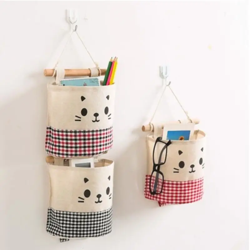 

3 шт./лот, одна сумка для хранения из хлопка и льна, маленькая сумка для подвешивания за дверью, тканевая сумка для хранения, отделка, получите подвешивание b