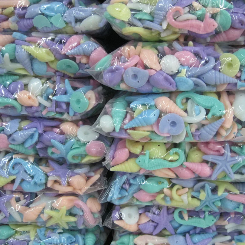 

200g Spring Ice Cream Color Star Leaf Bow Flowers Loose Water Drop Peace Dove Snowflake Feets Starfish Conch Beads for DIY Baby