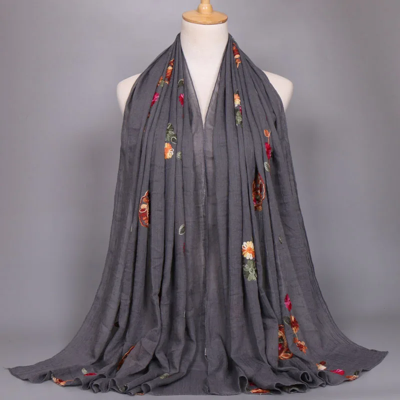 2023 Women Fashion Plain Beige Stitch Cashew Floral Viscose Shawl Long Soft Wrap Neck Snood Pashmina Headband Muslim Hijab Sjaal