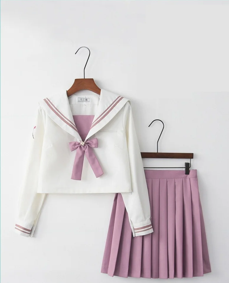 Uniforme escolar japonês para meninas, blusa + gravata borboleta + saia estilo marinho, roupas de estudantes para meninas