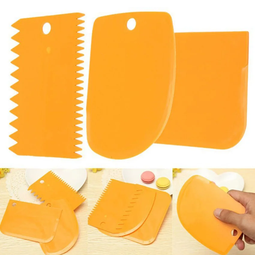 Baking Pastry Tools 3Pcs Plastic Dough Icing Fondant Scraper Cake Decorating Plain Smooth Jagged Edge Spatulas Cutters cake tool 3