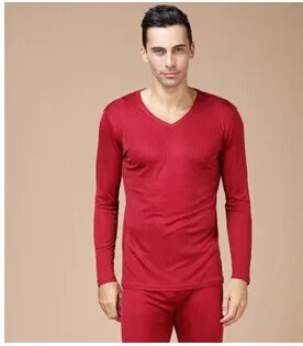 

100% mulberry silk Men's silk knitting thickening thermal underwear suit Double sided ribbon and fabrics