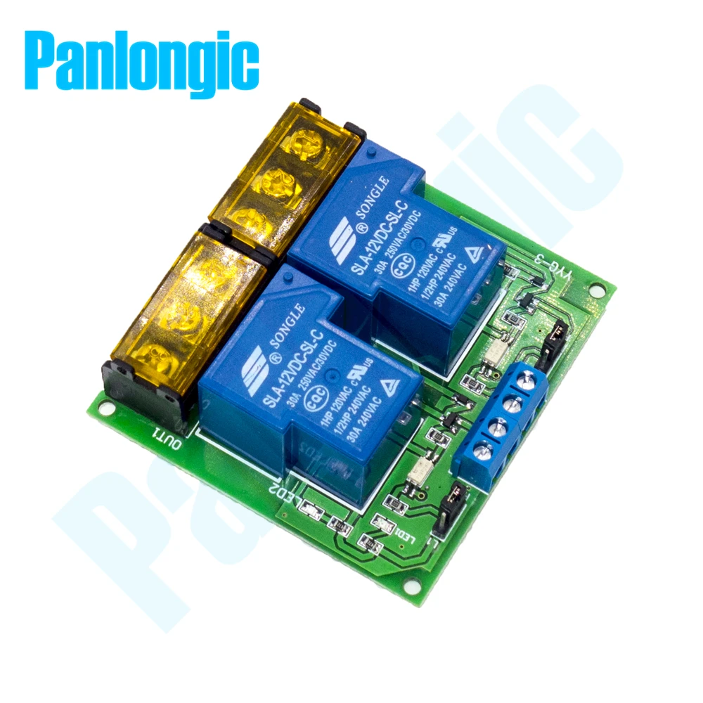 Panlongic Dual 30A Relay Module Optocoupler Isolation Relay Module 5V/12V/24V Motor Reversal Controller Switch