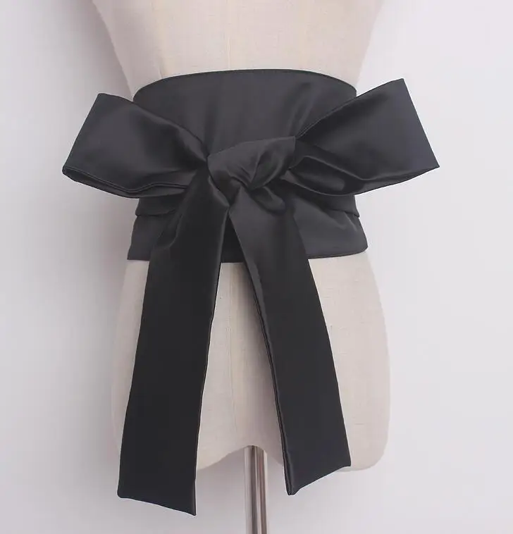 Women's runway fashion wide satin big bow Cummerbunds female vintage Dress Corsets Waistband Belts decoration wide belt R896