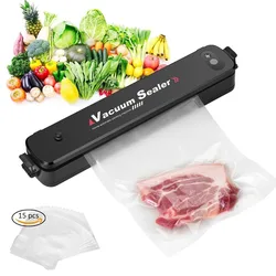 Automatic Vacuum Sealer Machine Food Packing Sealer for Food Preservation, Sous Vide Cook Vacuum Sealer + 15pcs Sealer Bags