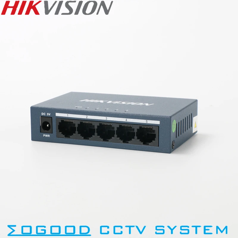 Hikvision-DS-3E0105-E no gestionado, conmutador de 5 puertos no PoE, Material metálico adaptable de 10/100 Mbps para NVR de 4 canales e ipcámaras