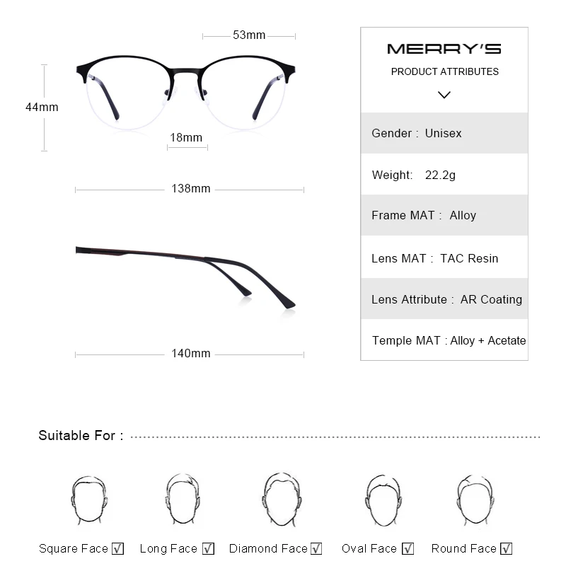 MERRYS DESIGN Unisex Fashion Trending Oval Glasses Frame Men/Women Myopia Prescription Half Optical Eyeglasses S2042