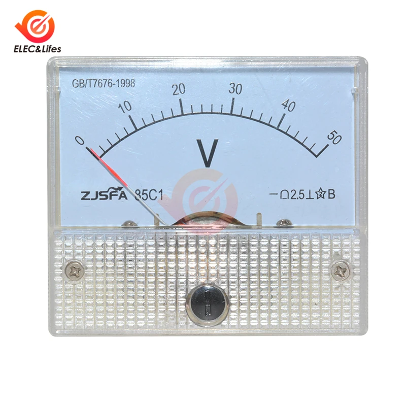 DC 12V 24V Analog Voltmeter 85C1 Analog Panel Volt Monitor Voltage Meter Gauge White 0~30V 0~50V Mechanical Voltmeters Pointer