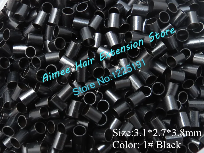 

3.1*2.7*3.8mm 1#Black 1000pcs/lot copper flared ring easily locks/copper tube micro link/ring /bead for i tip hair extension