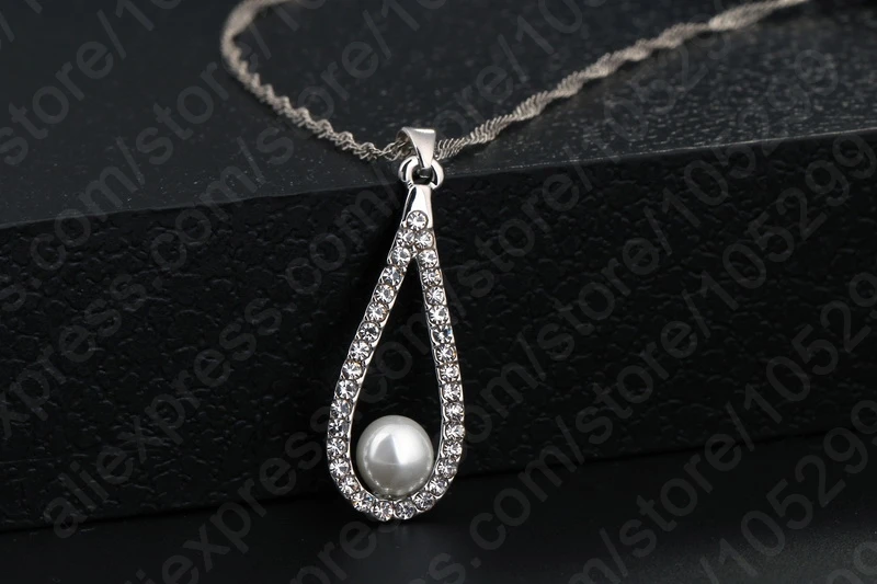 Real 925 Silver Needle Shiny CZ Crystal Water Drop Pearl Necklaces For Woman Fine Jewelry Wedding Earring Set Gift Hot