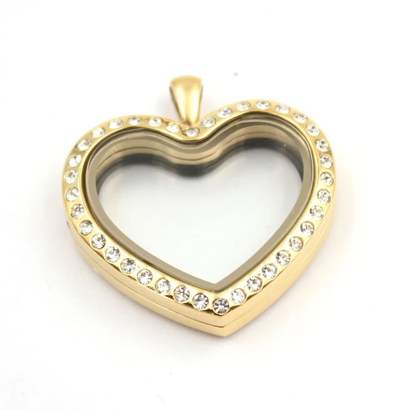Carvort with CZ crystal 316L stainless steel heart shape floating locket charms memory Lockets