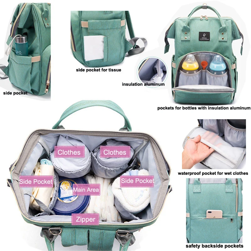 2019 Baby Diaper Bag With USB Interface Large Capacity Waterproof Nappy Bag Kits Nursing Handbag Mummy Maternity Travel Backpack