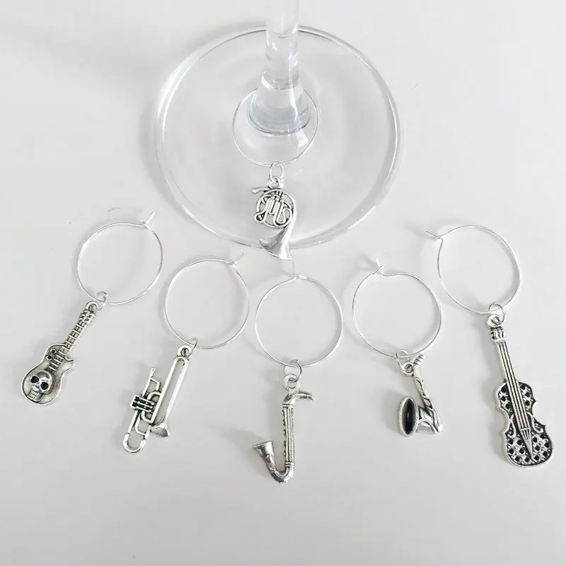 Musical Instrument Wine charms New Fashion Design 6PCS Wine Glass Charms Rings Marker Christmas Party Bar Table Decorations