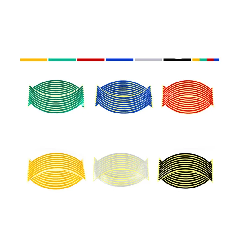 16 Strips Wheel Sticker Reflective Rim Stripe Tape Bike Motorcycle Car Fit for 17 18 inch Blue Orange Yellow Green White Red