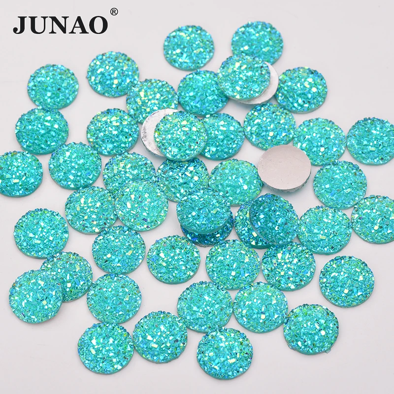 JUNAO 12mm 50Pcs argento lucido rotondo Strass Applique Flatback gemme in resina adesivi in pietra di cristallo Non cucire Strass per la decorazione