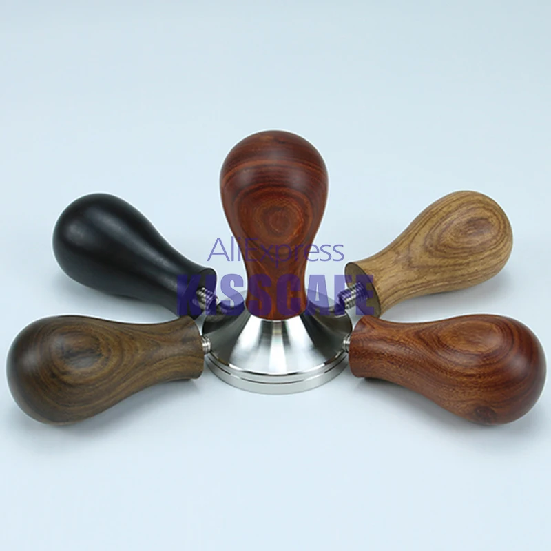 304 Stainless Steel Base Red Wood Handle Tamper 41MM 49MM 51MM 53MM 58MM 58.35MM Coffee Powder Hammer Coffee Accessories