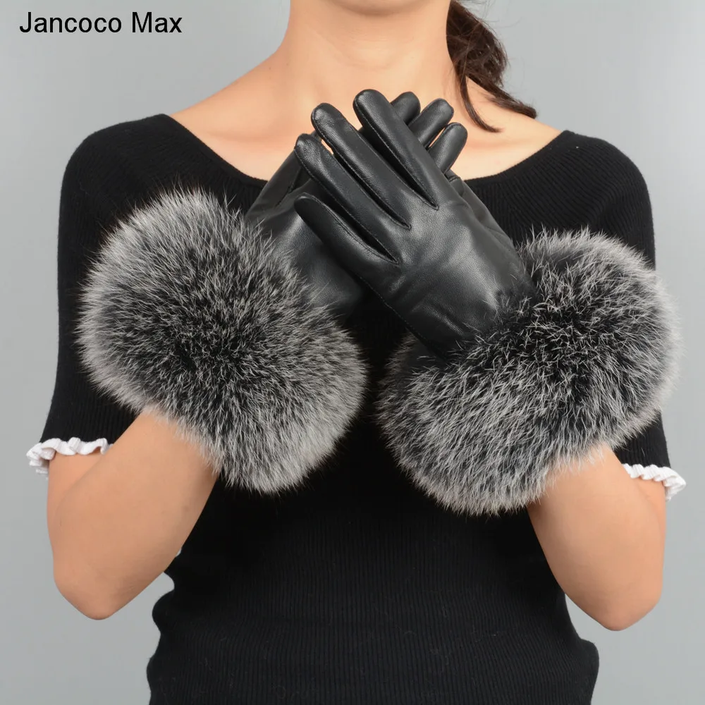 Genuine Leather Gloves for Women, Real Sheepskin and Fox Fur Gloves, Fashion Style, S7200, New Arrival