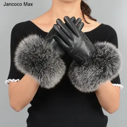 Genuine Leather Gloves for Women, Real Sheepskin and Fox Fur Gloves, Fashion Style, S7200, New Arrival